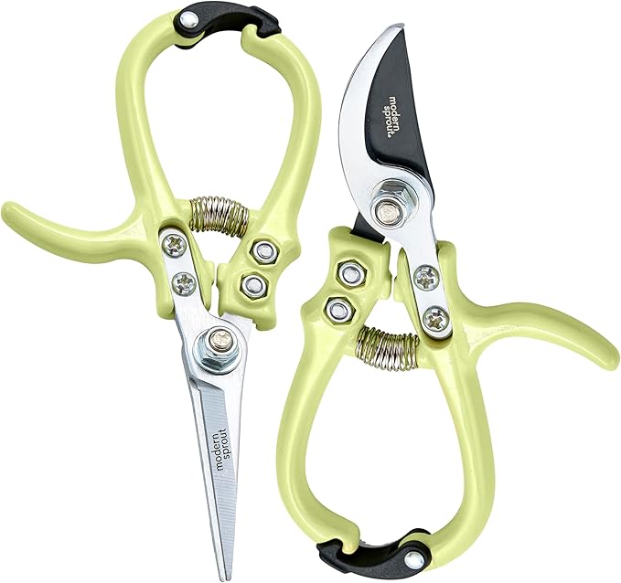 Modern Sprout Gardening Shears & Pruners 2-pack, Lightweight, Durable, One Size (Chartreuse)