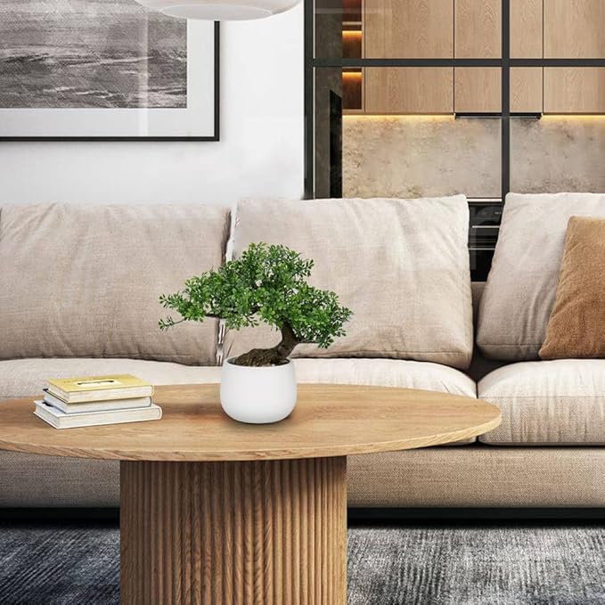 DILATATA Fake Bonsai Tree Zen Juniper Bonsai Plant 9” Tall Artificial Bonsai Trees with White Ceramic Pot Decorated with Pebbles Desk Plant Indoor Bonsai for Home Office Decor