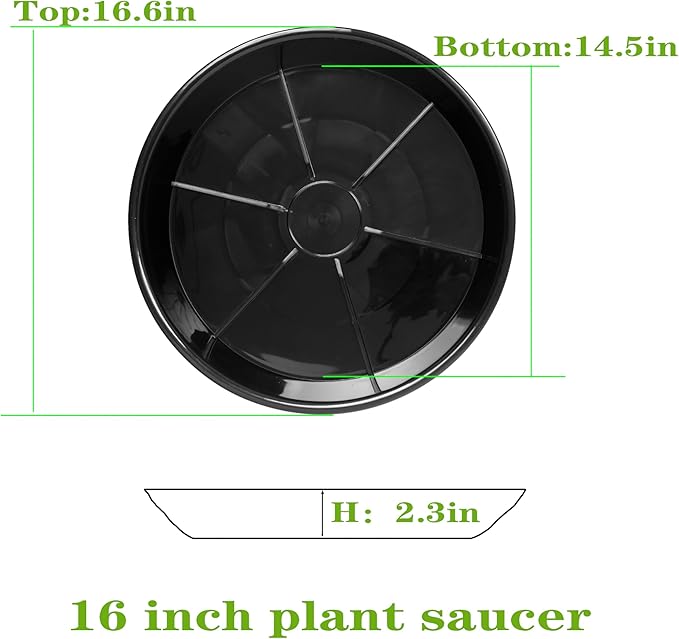 6 Pack Plant Saucer Drip Tray 16 inch, Potting Trays for Plants, Heavy Sturdy Plastic Planter Flower Pot Saucers for Indoor Outdoor Garden, Plant Water Drip Trays for pots (16", Black)
