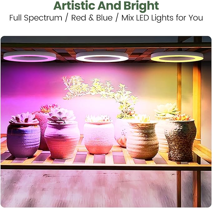 Mosthink 6.3" Ceiling Grow Lights for Indoor Plants, 288 LEDs Plant Light Full Spectrum, Under Cabinet Growing Lamp with Auto Timer, 10 Dimmable Levels, 3 Modes with Transparent Cover,Corded