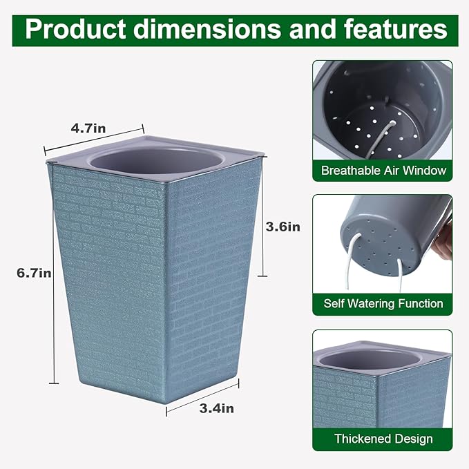2 Pieces 6 Inch Self Watering Planter, Plastic Flower Pots with Inner Pot Indoor Plants Brick Pattern Flowerpot for Indoor Plants, African Violets, Flowers, Herbs (Antique Silver)