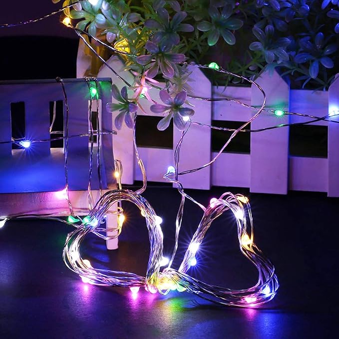 RUICHEN Multicolor Dimmable Fairy Lights Plug in, 99 Ft 300 LED Twinkle String Lights with Remote, Waterproof Silver Wire Firefly Lights for Bedroom, Patio, Yard, Christmas, Easter, Wedding, Party