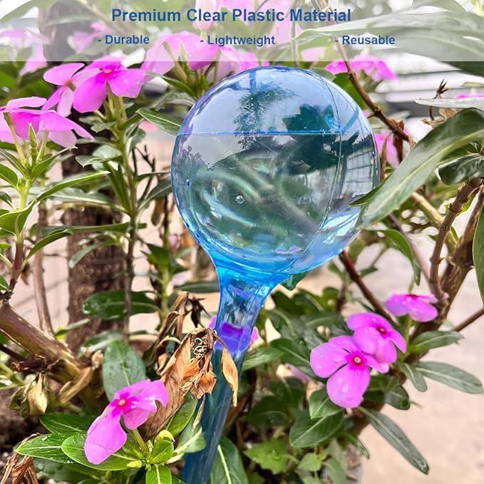 10pcs Plant Watering Globes, Plastic Plant Automatic Water Bulbs Flower Self Feeder Balls Irrigation Device Auto Waterer Planter Insert Stakes for Indoor Outdoor Garden Potted While Away on Vacation