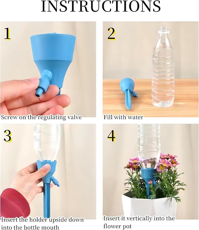 5Pcs Self Watering Planter Insert for Plant,Automatic Plant Watering Devices with Adjustable Drip Valve Switch for Garden Self Watering Spikes for Indoor Outdoor Potted Plants(White)