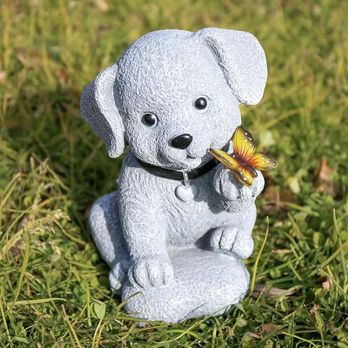 Solar Garden Statues Outdoor Dog Lights, Unique Housewarming Garden Gifts for Women Mom Wife Grandma and Sisters，Cute Dog Sculpture Decoration for Patio, Terrace, Balcony, Lawn