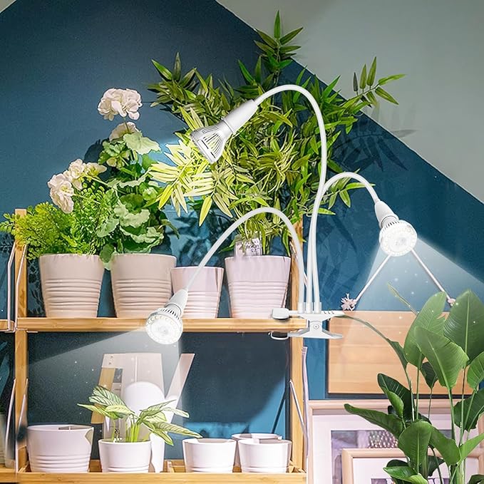 SANSI LED Grow Lights for Indoor Plants, 450W Full Spectrum Clip-on Gooseneck with Ceramic Tech. 30W Power Plant Light with Optical Lens for High PPFD, Lifetime Free Bulbs Replacement White