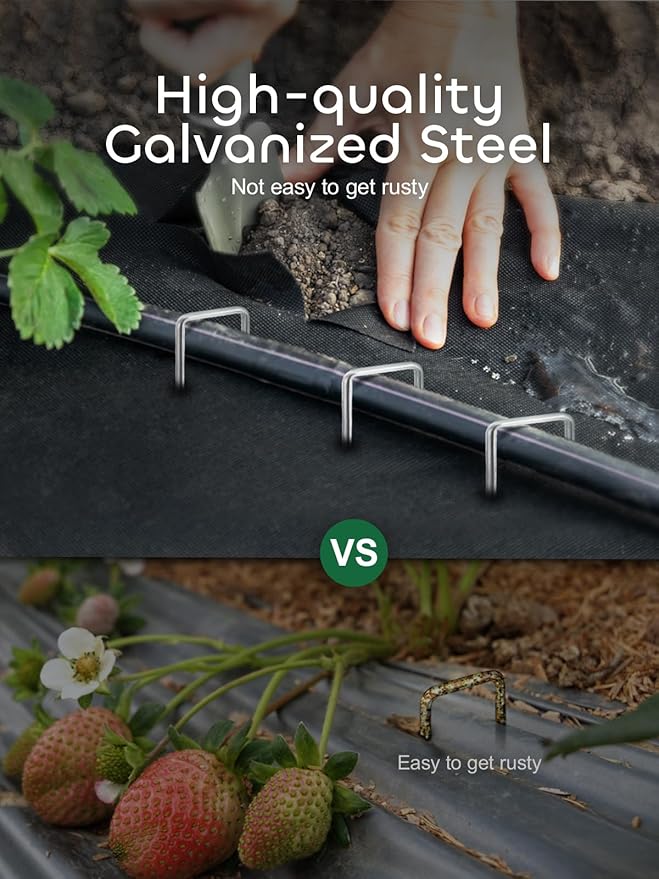 GROWNEER 50 Pack Galvanized Landscape Staples 6 inch 11 Gauge Garden Staples and 50 Pack Gasket U-Shaped Tent Stakes SOD Pins Yard Stakes for Securing Weed Fabric Barrier Ground Cover Fence