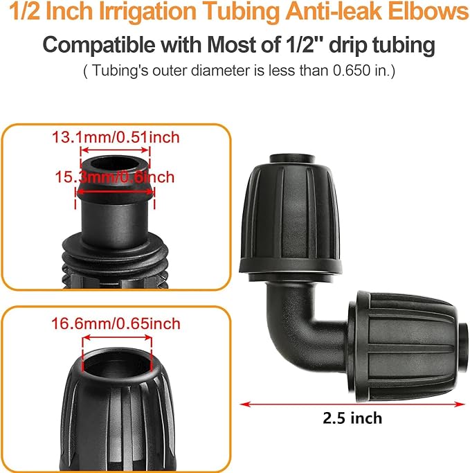 Drip Irrigation Elbow Accessories, 1/2 Inch Lock Barb Elbow Connector (1/2" ID x 0.640" OD) Drip Irrigation Connector for Use In Garden Drip Irrigation Systems (10Pcs)