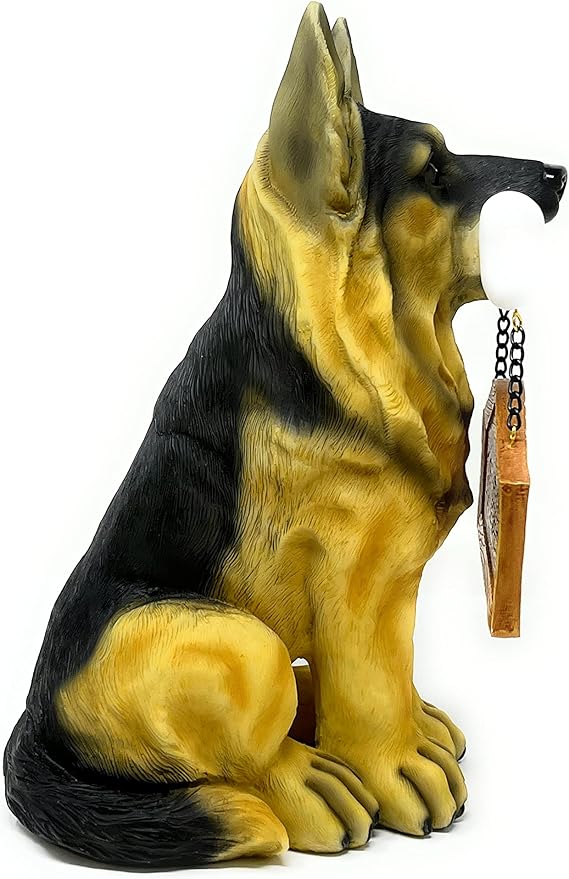 Nature's Mark German Sheperd Dog Puppy Statue with Reversible Welcome Sign and Go Away Sign Resin Garden Decor 12" H