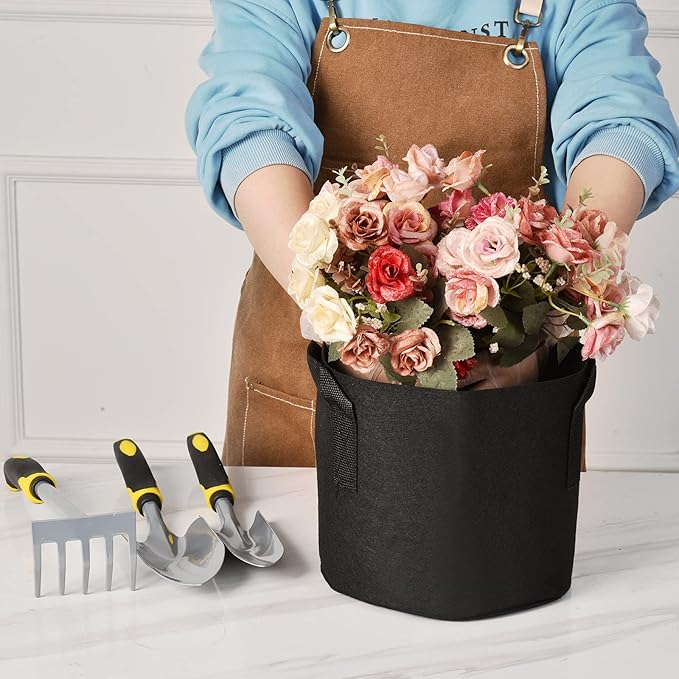 12-Pack 30 Gallon Thickened Non-Woven Grow Bags, Aeration Fabric Pots with Handles（Black）