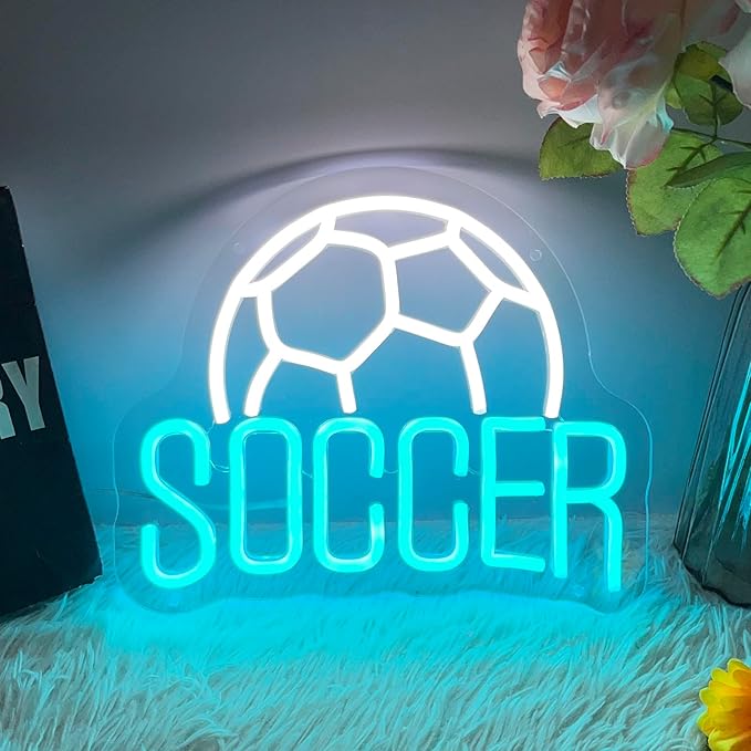 Soccer Neon Sign Dimmable LED Neon Signs for Wall Decor, Football Neon Light Sign for Bedroom Man Cave Gaming Room Party College Club Decor Sports Soccer Players Lover Gifts