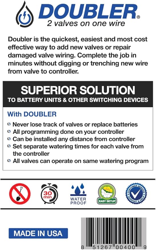 Doubler - 2 Valves on One Wire/Expand or Repair Your Irrigation System with Ease