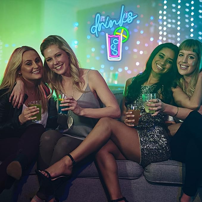 WLHOPE Drinks Neon Signs Cool Drink Cup LED Neon Lights for Wall Decor, USB Cocktail Art Wall Lights for Home Bar Club Hotel Restaurant Cafes Shops Wedding Birthday Party