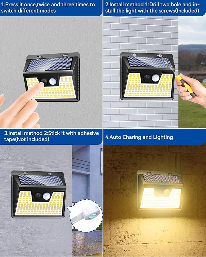 Peasur Solar Lights Outdoor Waterproof [8 Pack/140LED], Warm White Motion Sensor Light Ultra-Bright, 3 Modes Solar Fence Security Lighting for Wall Garden Yard Garage Patio