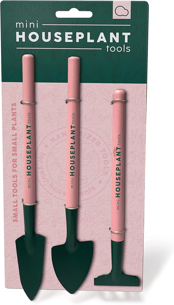 Mini Houseplant Tools - Indoor Gardening Tools Set - Mini Shovel - Mini Trowel - Mini Rake - Pink Pot Plant Garden Tool Set
