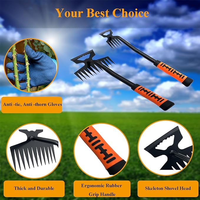 Weed Puller Tool, Artifact Garden Tools, 2024 Upgraded Uprooting Weeding Tool with Gloves, Manganese Steel Weed Remover Tool for Garden, Farm Weeding and Planting(6-Teeth)
