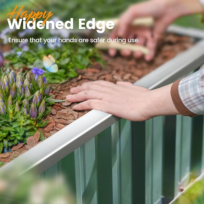 KING BIRD Raised Garden Bed 101" x 36" x 12" 4 Installation Methods for DIY Galvanized Steel Metal Planter Kit Box with 2 Pairs of Gloves (Green)