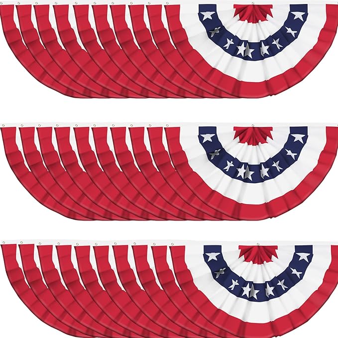 USA Pleated Fan Flag American US Bunting Flag Patriotic Half Fan Banner Flag with Canvas Header and Brass Grommets for 4th of July Memorial Day Indoor Outdoor Decoration (30, 1.5x3 Feet)