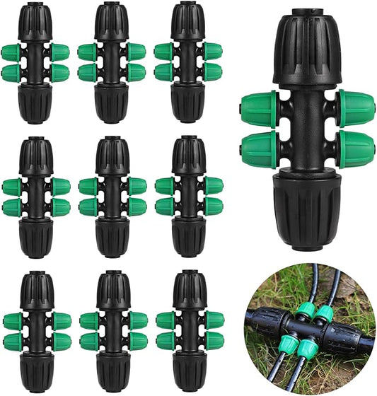 12 Pcs Lock Barbed Tee 1/2 inch Tubing to 1/4 Inch Tubing Irrigation Fittings for (1/2'' ID x 0.60''-0.63'' OD) ANTI-LEAK Locked Barbed Tee Connectors(12Pcs Lock Barbed Tee Six Way)