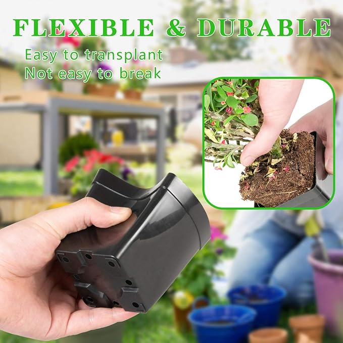 June Fox Square Nursery Pots 3.3 Inches Flexible Plastic Seedling Pots Square Pots for Plants, Succulent, Flower, Pack of 60, with 60 PCS Plant Labels