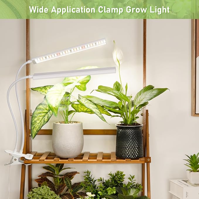 FOXGARDEN® Grow Lights for Indoor Plants Full Spectrum, Plant Lights for Indoor Growing with Timer 4/8/12 H, Dual-Head 104 LED Clamp Grow Lamp with Gooseneck, 4 Brightness Levels for Plant Growing