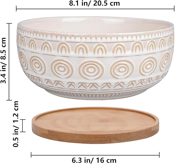 8 Inch Ceramic Succulent Planter Pot with Drainage Hole and Saucer Round Shallow Planter for Indoor Plants, White