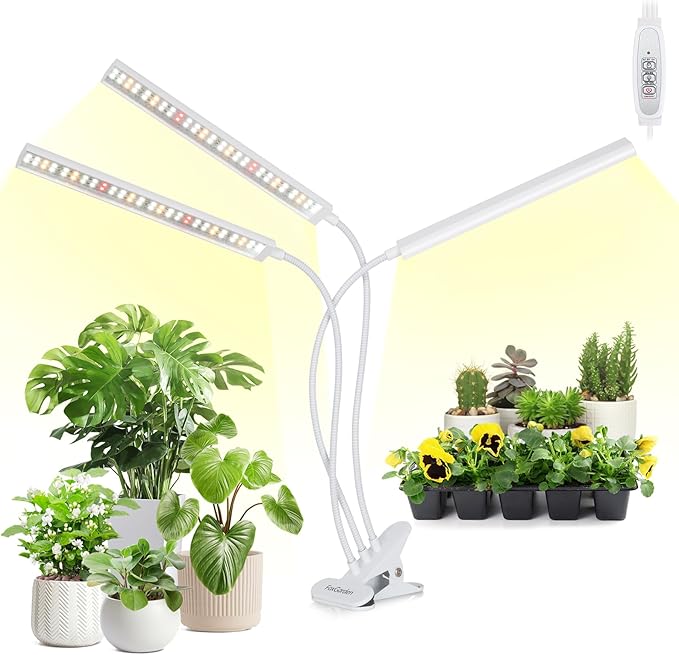 FOXGARDEN® Grow Light for Plant Growing, Full Spectrum Plant Lights for Indoor Growing with Timer 4/8/12 H, Tri-Head 156 LED Grow Lamp with Gooseneck & Clamp, 4 Brightness Levels for Indoor Plants