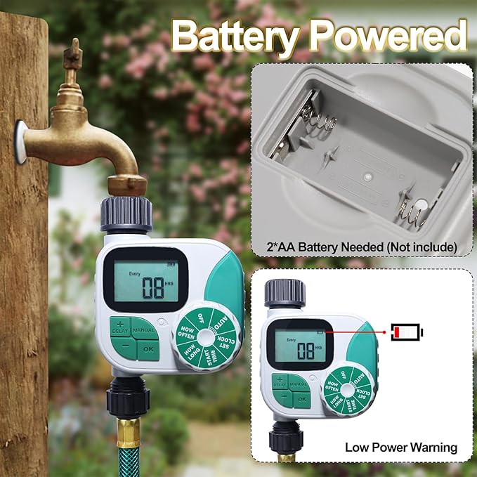 Biswing Watering Timer for Garden Hose, Outlet Hose Water Sprinkler Timers, Programmable Hose Timer with Digital Irrigation Timer System, Battery Operated for Outdoor Yard Lawn Garden Watering