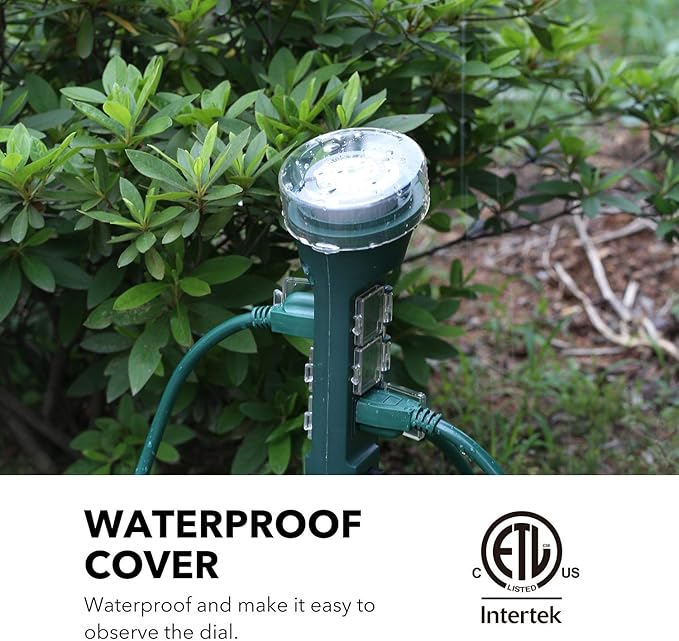 BN-LINK Outdoor Power Strip with Programmable Mechanical Timer and Yard Stake, 6 Grounded Outlets - 6 ft Cord, Weatherproof for Outdoor Lamps Lights Ponds Christmas Lights 1875W/15A ETL Listed