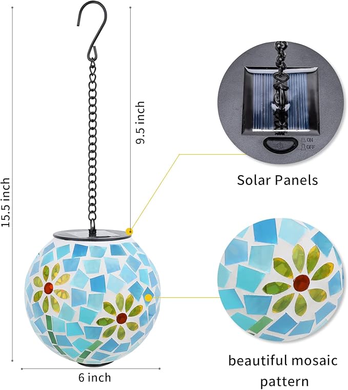 VCUTEKA Solar Lanterns Outdoor Waterproof - Hanging Solar Lights Garden LED Lanterns Mosaic Glass Design for Landscape Patio Yard Garden Pathway Decoration