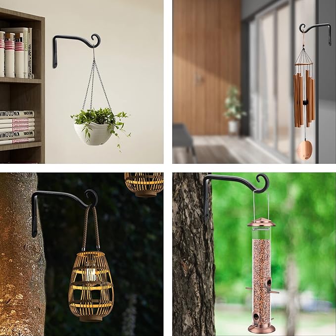 FEED GARDEN Hanging Plant Bracket 2 Pack 6 Inch Hand-Forged Plant Hangers for Outdoor with Screws