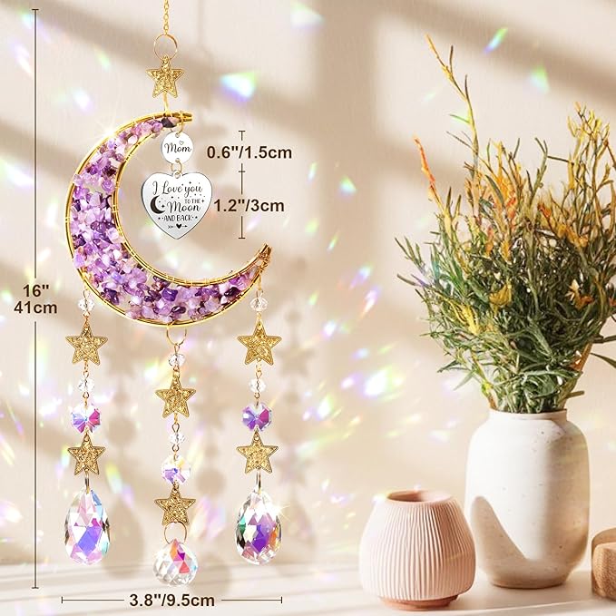 Best Mom Gifts for Mom from Daughter Son Kids, Mom Birthday Gifts for Mother-in-Law Mom, Moon Crystal Suncatcher for Window Hanging New Mom Gifts for Women Wife