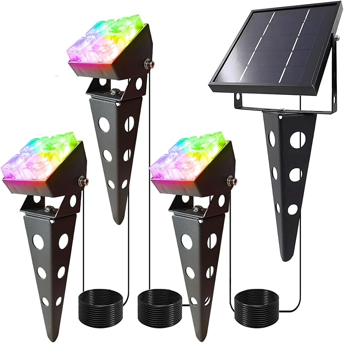 Color Changing Solar Lights Outdoor,RGB Landscape Spot Lights 3-in-1 Metal Waterproof Auto On/Off Dusk to Dawn Uplights Decoration Spotlights for Halloween Christmas Outside House Trees Garden Yard