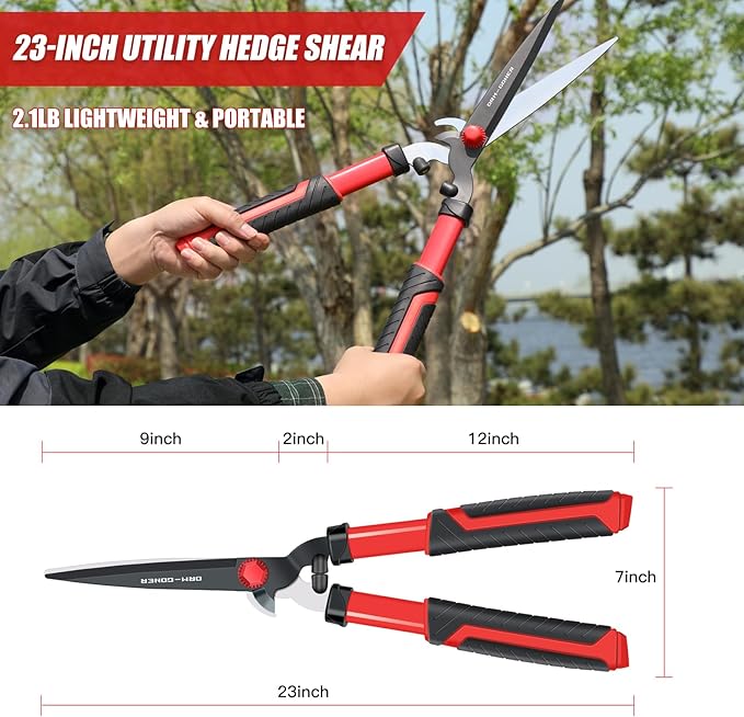 Garden Hedge Shear with Bypass Shear,Garden Hedge Trimmer with Shock Absorbing Cushion,Hedge Clipper for Trimming Border,Bush