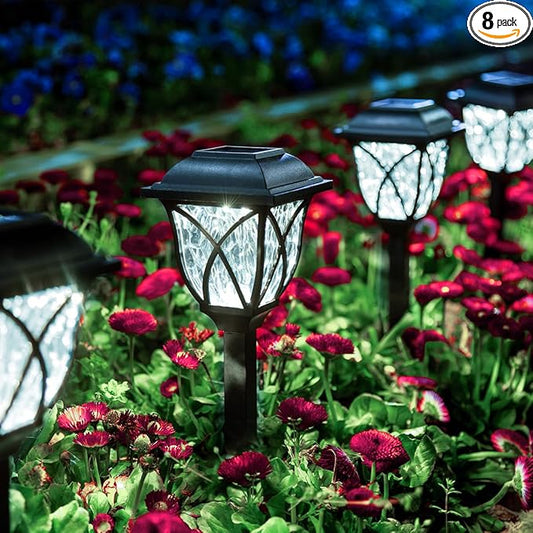 GIGALUMI Solar Lights Outdoor Waterproof, 8 Pack LED Solar Garden Lights, Solar Lights for Outside, Garden Decor for Yard, Patio, Landscape, Planter, Walkway (Cold White)