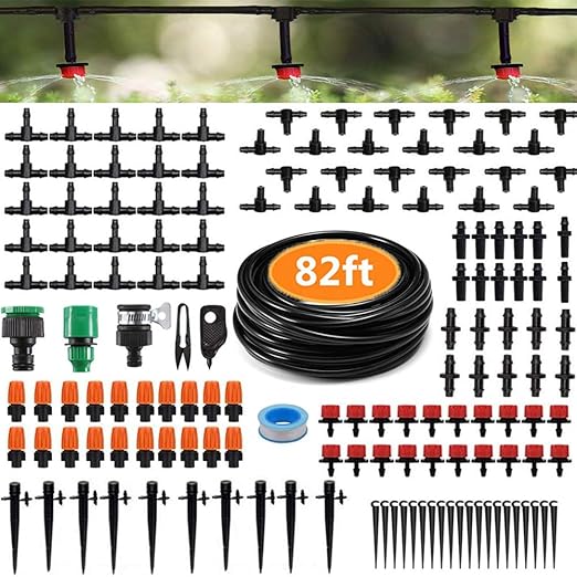 82 FT Drip Irrigation System Kit for Garden, MSDADA Automatic Water Irrigation System, Garden Watering System with 1/4" Blank Distribution Tubing, Plant Watering System for Hydroponic, Greenhouse