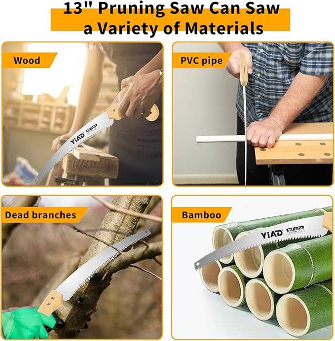 Hand Pruning Saw, 13" Curved Blade Handsaw, Hunting Saw Gardening Hand Tools Wood Working Tools, Tree Branch Cutter Wood Saw with Hanging Scabbard for Tree Trimming Woodworking Hunting Camping