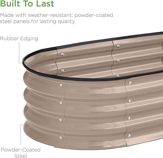 Best Choice Products 4x2x1ft Outdoor Metal Raised Garden Bed, Oval Deep Root Planter Box for Vegetables, Flowers, Herbs, and Succulents w/ 51 Gallon Capacity, Rubber Edge Guard - Taupe