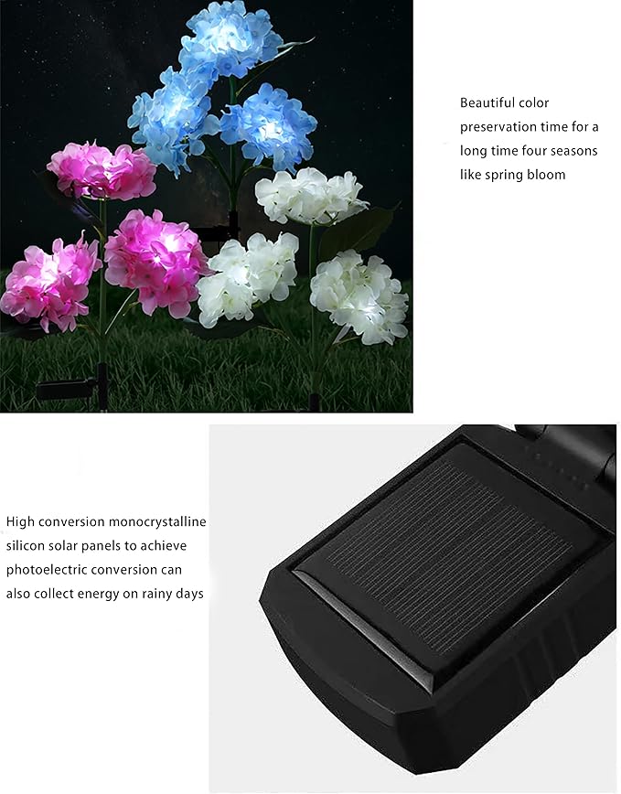 RAYLIDA Solar Lights Outdoor Decorative - 3 Pack Hydrangea Solar Garden Stake Lights Waterproof,Two Lightning Modes & Enlarged Solar Panel (Blue)