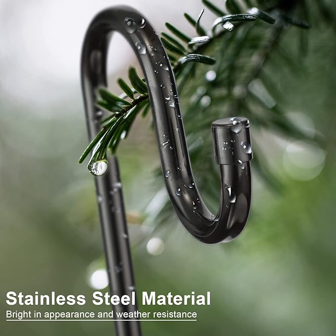 Bird Feeder Pole, 94 Inch & 5/8 Inch Diameter Stainless Steel Heavy Duty Shepherds Hooks for Outdoor to Hang Outdoor Lights with 5 Prongs Base, Rustproof for Garden Decor or Wedding Decors(Black)