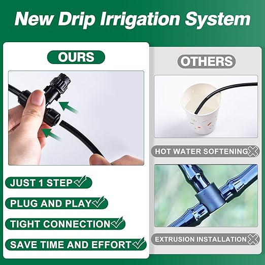 Drip Irrigation System Kit,147FT/45M Garden Watering System with Hose Distribution Tubing Drip Emitters Connectors,Automatic Drip Irrigation Kit for Plant,Greenhouse, Yard,Lawn,Patio