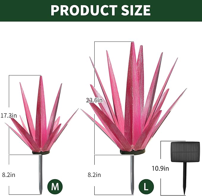 Large Tequila Rustic Sculpture, Rustic Metal Agave Plants for Outdoor Patio Yard, Home Decor Hand Painted Metal Agave Garden Yard Statue, Outdoor Lawn Ornaments (Sky Blue - L(W/Solar Light))