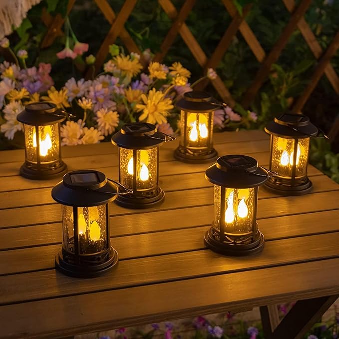 Beautyard Outdoor Solar Candles Lights Flickering Decorative Lantern Stake Lighting for Garden, Backyard, Lawn, Pathway, Patio Accessories and Decor ( 6 Pack , Black )…