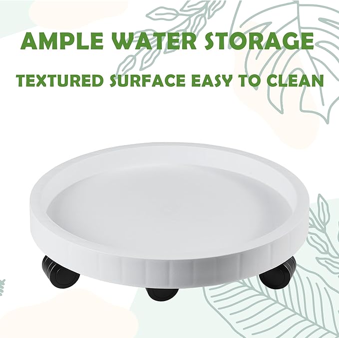 17.5 Inch Planter Caddies Rolling Saucer Caddy with Wheels, Heavy Duty Wheeled Stand for Potted Plant, Round Coaster Roller Base Tray with Casters, Flower Pot Dolly Holder for Indoor Outdoor