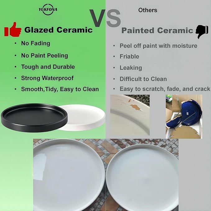 2 Pack Ceramic Plant Saucer Pot Tray 6 Inch, Planter Saucers 4 5 6 7 8 9 10 11 12 13 Inch for Indoors Outdoor, Durable Sturdy Flower Drainage drip Water Tray for Glazed Pots Base (6.4 Inch-Green)