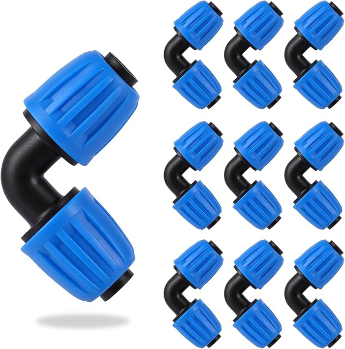 1/2 inch Blue Lock Barbed Elbow Connectors fit Drip Irrigation Fittings,16mm PE Tubing Connectors For 1/2" Drip Irrigation Tubing (OD 0.620 in.ID is 0.520. in)(10 Pcs Blue)