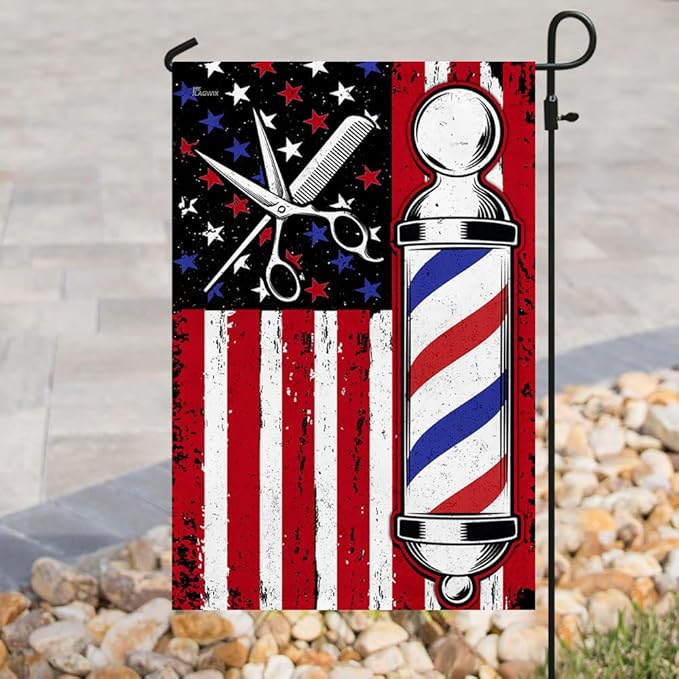 FLAGWIX American Flags, Barber Flag - 4th of July, Independence Day Decorations for Inside, Outside, Garden Flag (11.5" x 17.5") - USA House Garden Flags Premium Polyester, Decorative Outdoor Flags