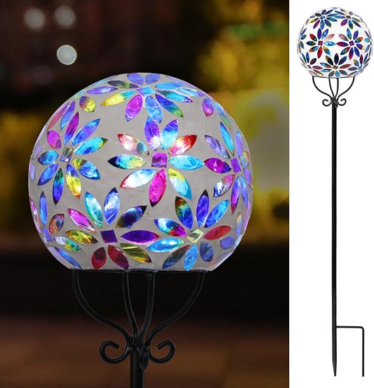 VCUTEKA Solar Outdoor Lights Garden Decor Mosaic Solar Garden Lights Waterproof Glass Ball LED Pathway Stake Light for Landscape Lawn Patio Yard Decoration 6 inch, Multi