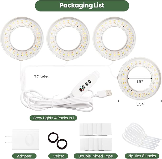 Mosthink Ceiling Grow Lights for Indoor Plants, 192 LEDs Plant Light Full Spectrum, Under Cabinet Plant Growing Lamp with Auto Timer, 10 Dimmable Levels, 3 Modes with Transparent Cover,Corded
