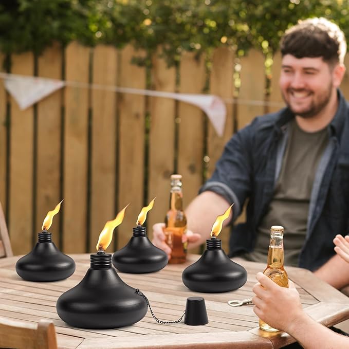 Upgraded Tabletop Torches Set of 8, 24oz Citronella Candles for Outdoor, Metal Table Top Torches for Outside, Refillable Torch Lanterns for Patio, Yard, Deck, Garden, Party